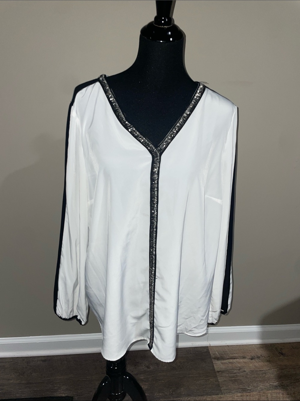 Style & Co. Black and White Embellished Top